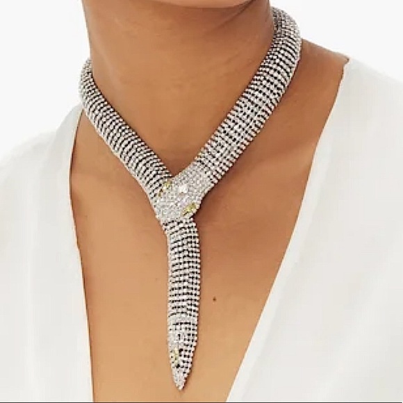 Silver Crystal Snake Serpent Rhinestone Choker Necklace - Picture 3 of 15